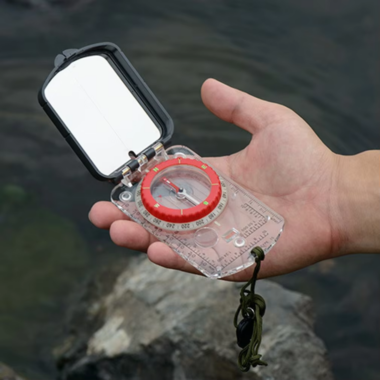 Magnetic Compass with Signalling Mirror and Illuminable Base Plate